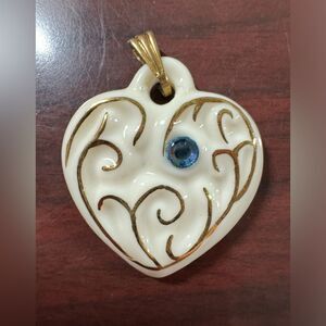 Lenox Porcelain Heart Pendant Blue Birthstone Gold Design